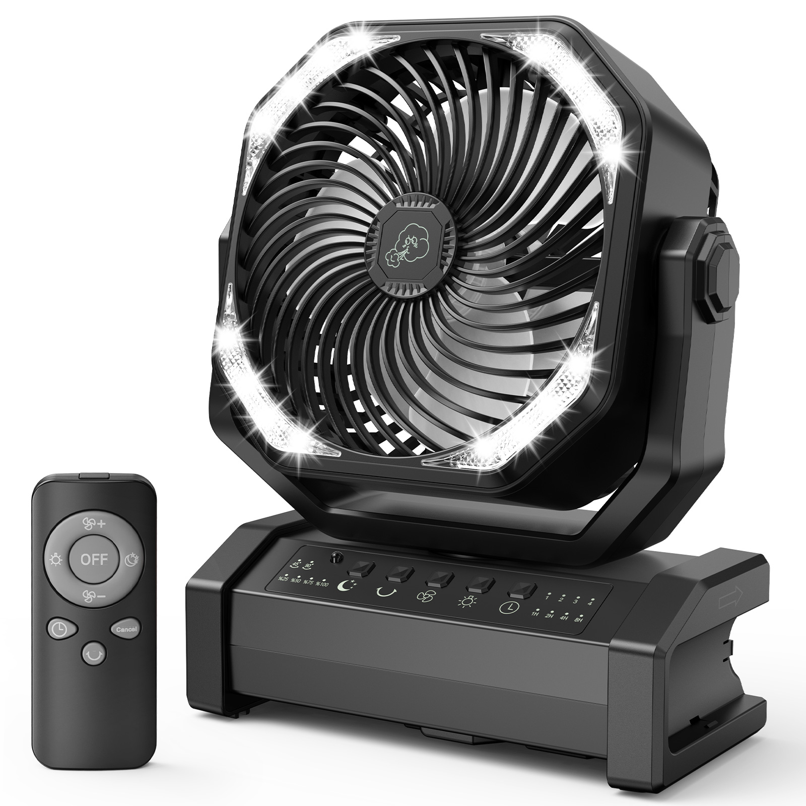 Mah Inch Auto Oscillating Camping Fan With Led Light Amacool