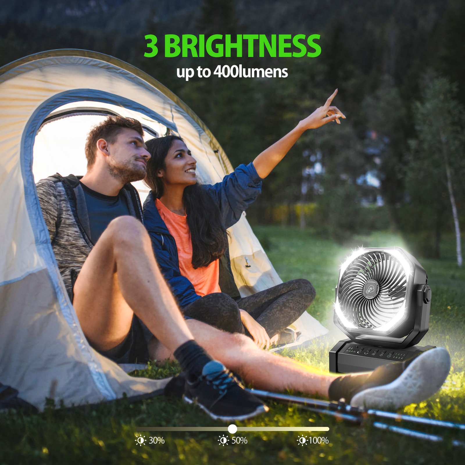 Mah Inch Auto Oscillating Camping Fan With Led Light Amacool