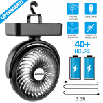 Portable Camping Fan with LED Lantern- 40H Work Time Rechargeable Battery Operated Fan with Hanging Hook for Tent Car RV Hurricane Emergency Outages Survival Kit