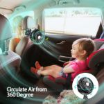 Portable clip-on stroller fan attached to stroller handle and car seat for cooling
