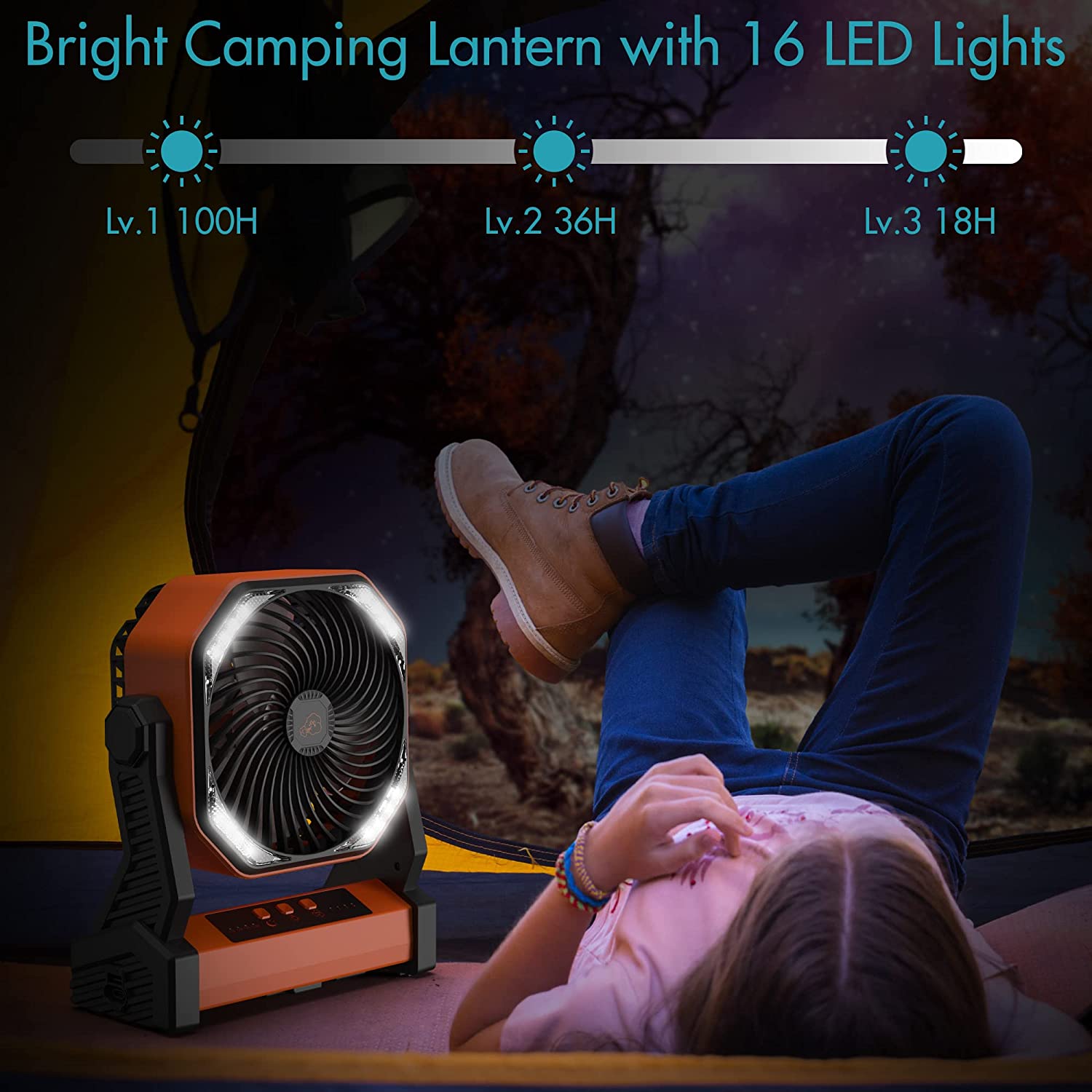 AMACOOL Camping Fan with LED Lantern, 8 inch 20000mAh Rechargeable