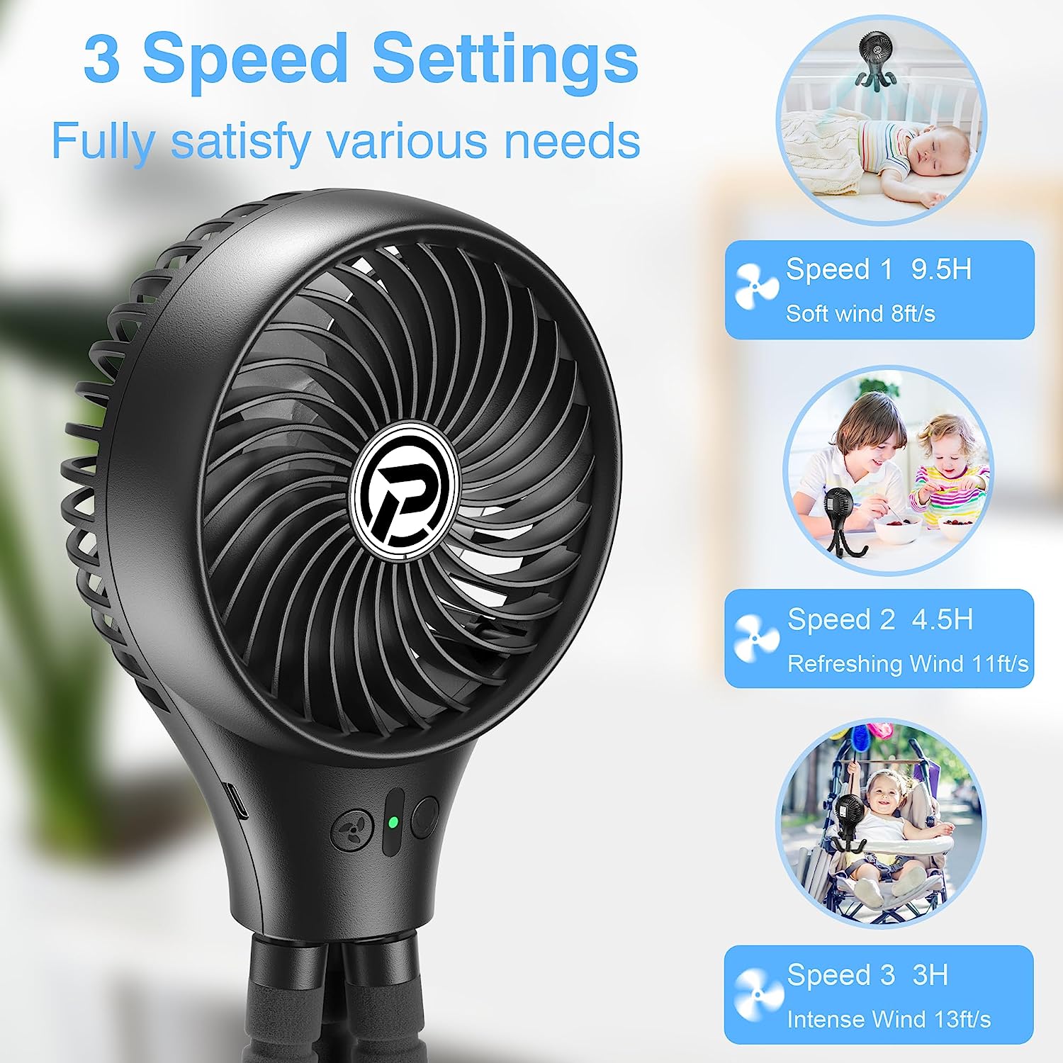 Portable Baby Stroller Fan, Auto Oscillating Battery Operated Fan ...