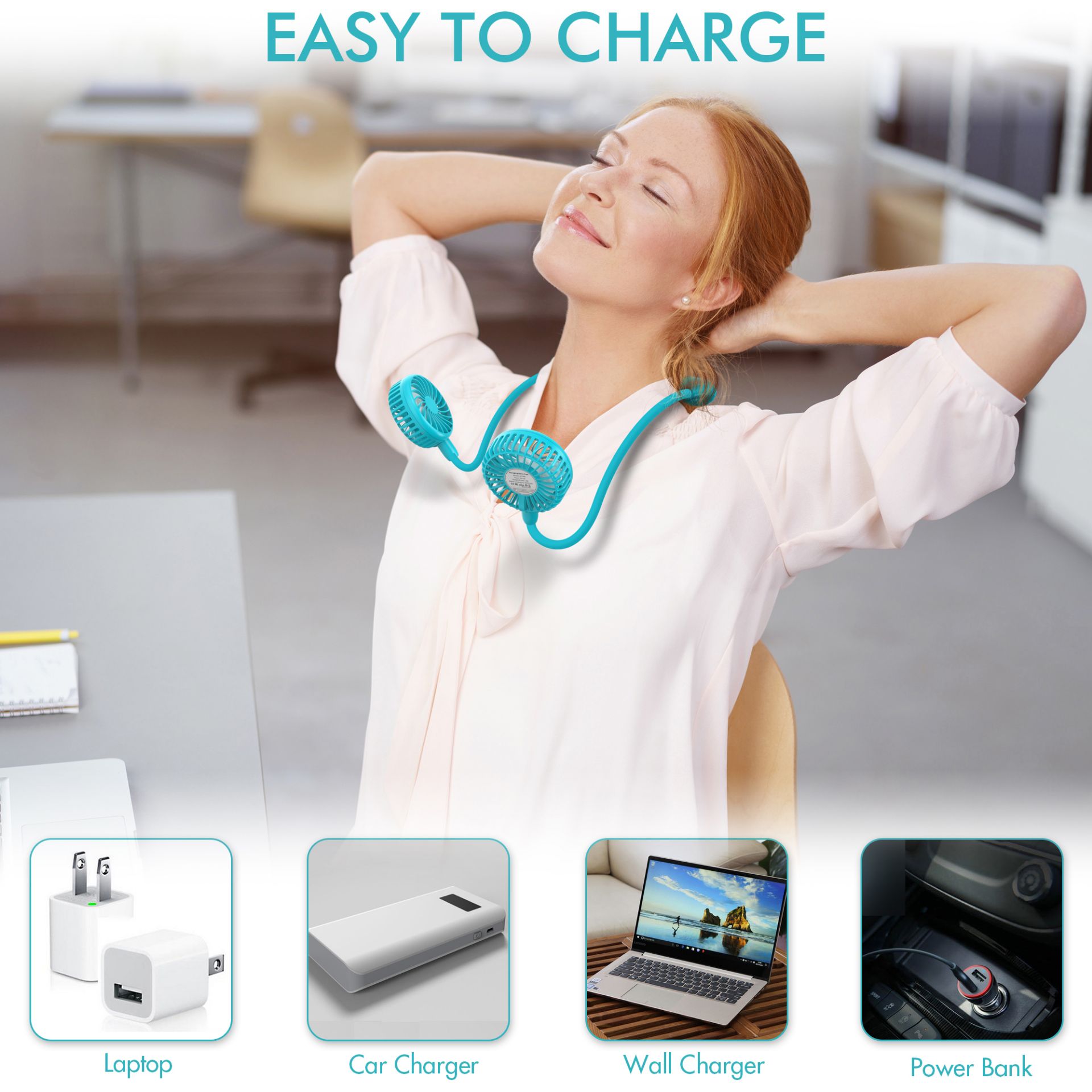 AMACOOL Neck Fan 2600mah Battery Operated Neckband Fan 6Speed Hand