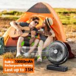 10000mAh Battery Operated Camping Fan with LED Light-7 inch USB Fan with Hanging Hook for Tent Car RV Hurricane Emergency Outage