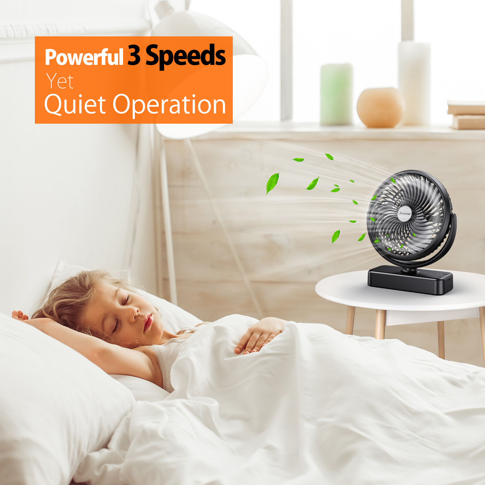 10000mAh Battery Operated Camping Fan with LED Light-7 inch USB Fan ...