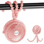 AMACOOL 5000mAh rechargeable baby stroller fan with flexible tripod and 360° rotatable head - Pink