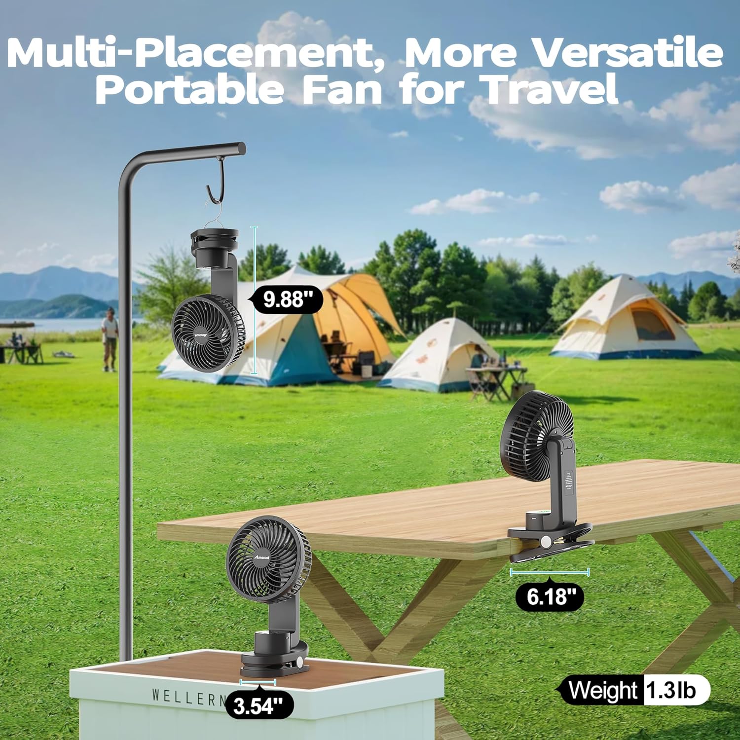 AMACOOL Battery Operated Camping Fan with Light, Rechargeable Clip on ...