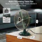 All-metal vintage fan with anti-slip base on living room shelf