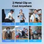 Portable wearable fan on nature trail or outdoor activity