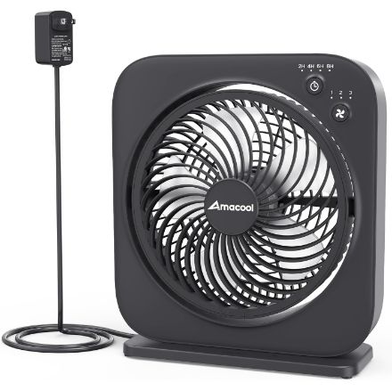 AMACOOL Table Fan, 12 inch Box Fan with 3 Adjustable Speeds & 8HRS Timer, 270° Pivoting Quiet Air Circulator, Desktop Fan for Bedroom Bathroom Kitchen Office, AC Adapter Included-White