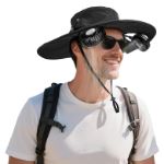 AMACOOL 2-in-1 Hands-Free Hat Fan with Detachable Neck Fan, UPF 50+ Wide Brim Sun Hat, 3-Speed Adjustable, 2600mAh Rechargeable Fishing Essentials for Men Women Camping Travel Delivery Outdoor