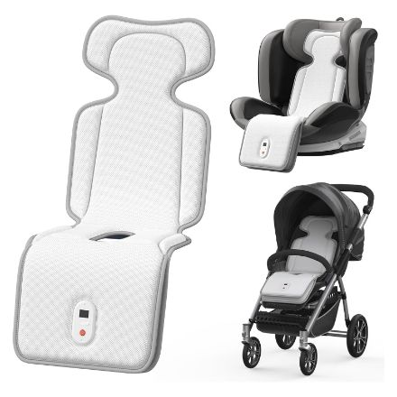 AMACOOL Baby Stroller Cooling Pad, 3D Breathable Cooler Pad with 2 Built-in Blower, Max 10H Ventilation 3 Speeds 10000mAh Rechargeable Car Seat Liner Cooling Cushion for Toddler Baby Summer Essentials