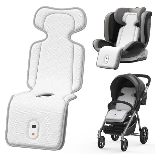 AMACOOL Baby Stroller Cooling Pad, 3D Breathable Cooler Pad with 2 Built-in Blower, Max 10H Ventilation 3 Speeds 10000mAh Rechargeable Car Seat Liner Cooling Cushion for Toddler Baby Summer Essentials